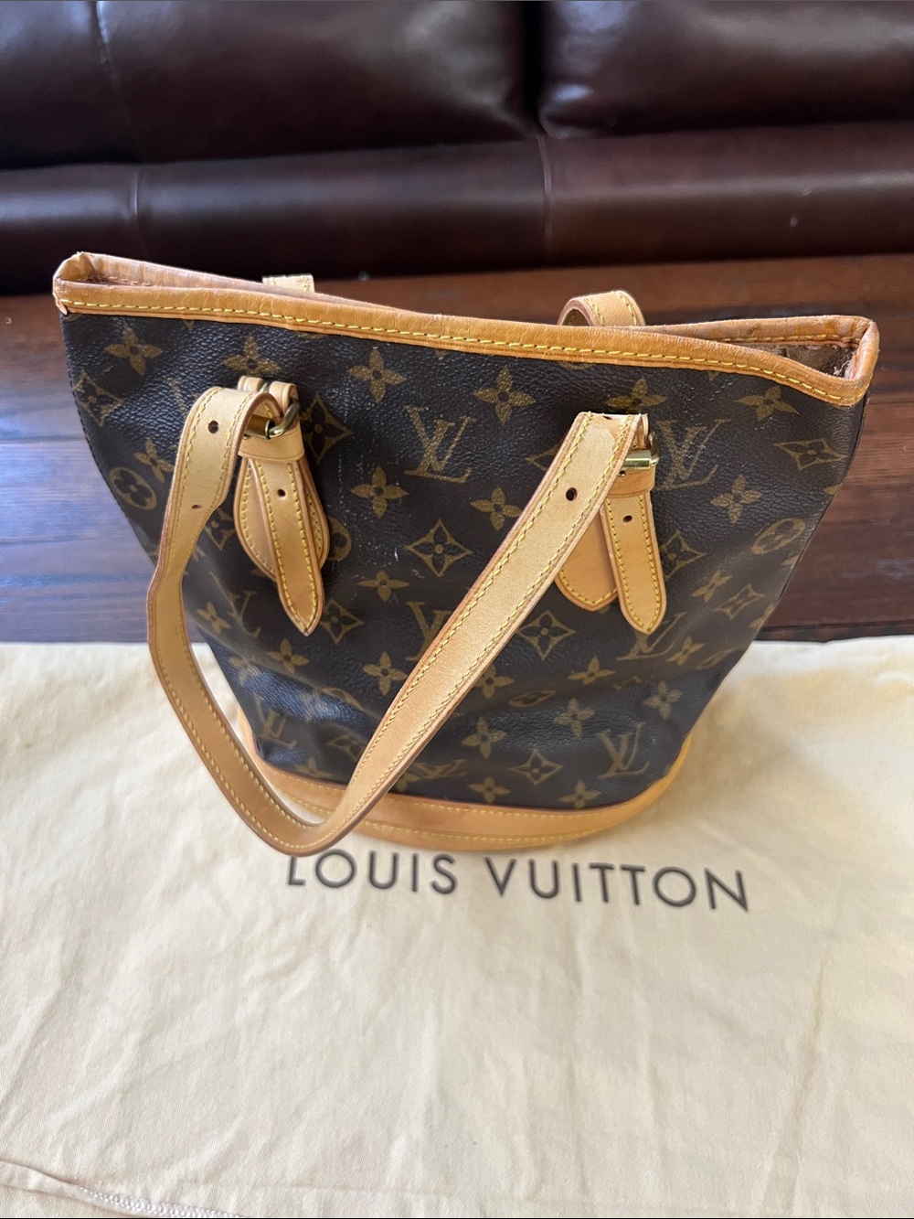 Louis Vuitton Monogram Canvas Bucket Tote in Brown and Tan Leather - Picture 2 of 12